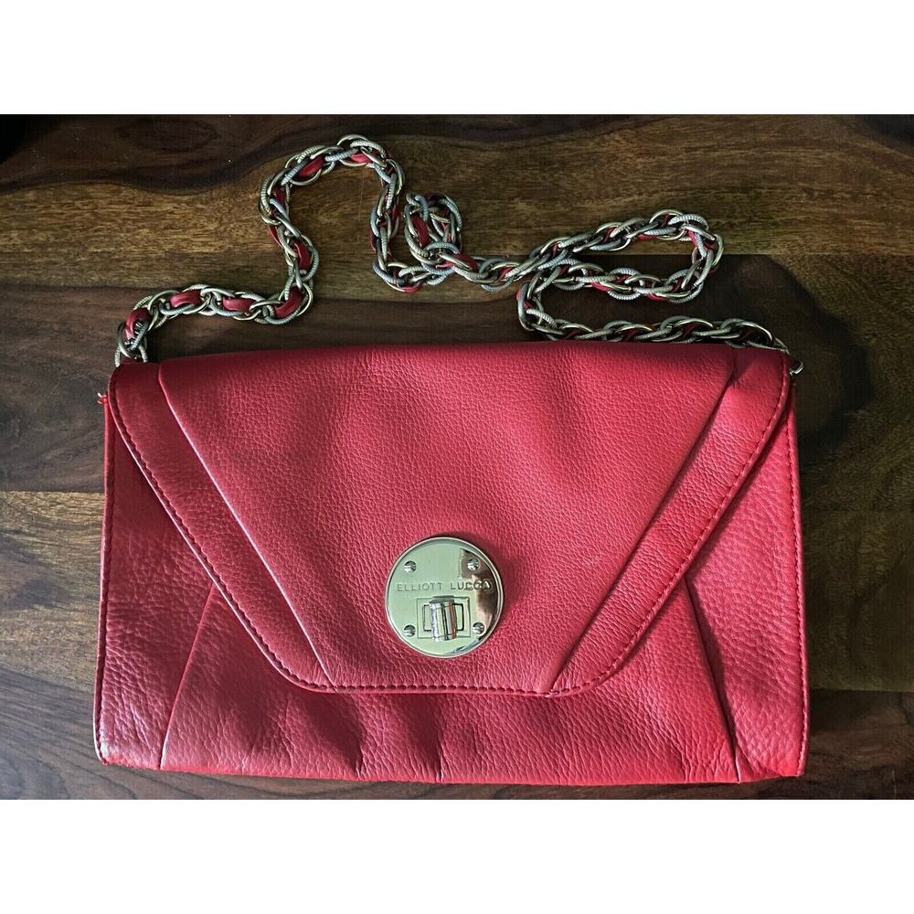 ELLIOT LUCCA Leather Clutch Detachable Chain Handle Coral Handbag Night Out